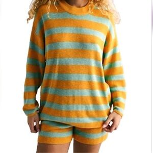 Striped Orange and Green Women's Sweater Set